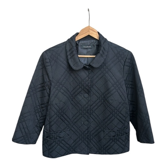 Talbots Quilted Blazer Black 3/4 Sleeves Cotton Blend Womens Size L - Picture 4 of 15